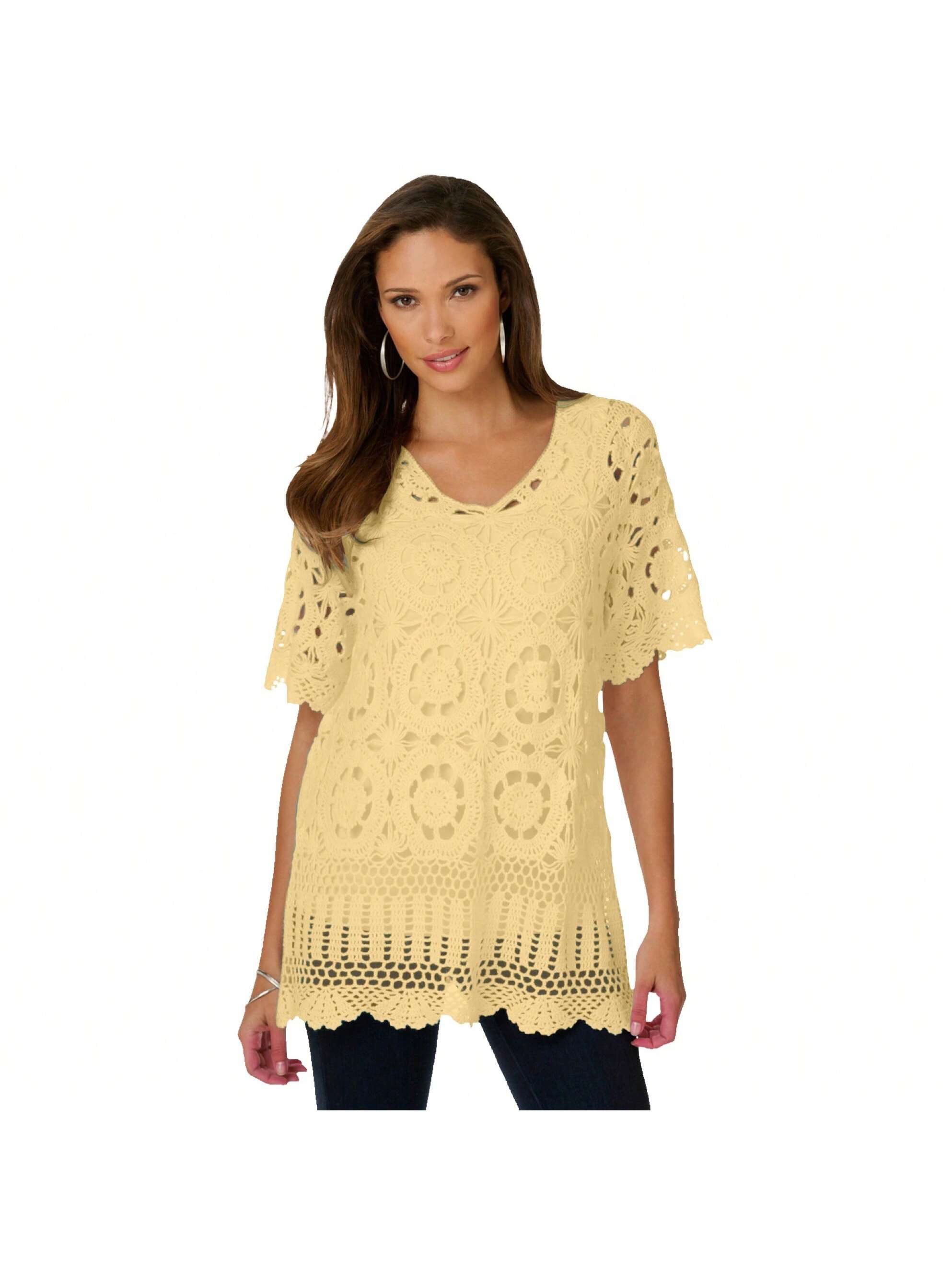 Roaman's Women's Plus Size French Crochet Sweater