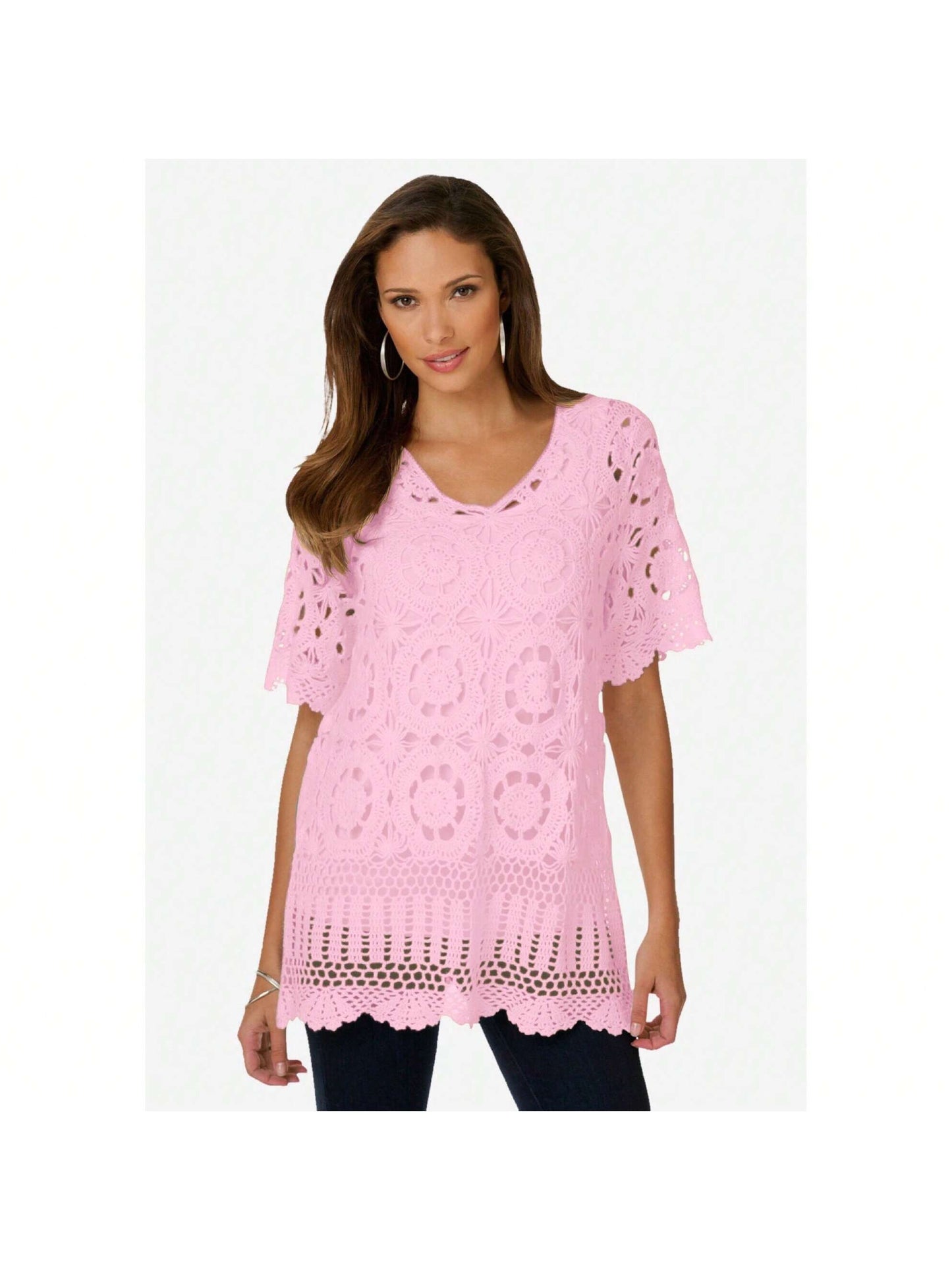 Roaman's Women's Plus Size French Crochet Sweater