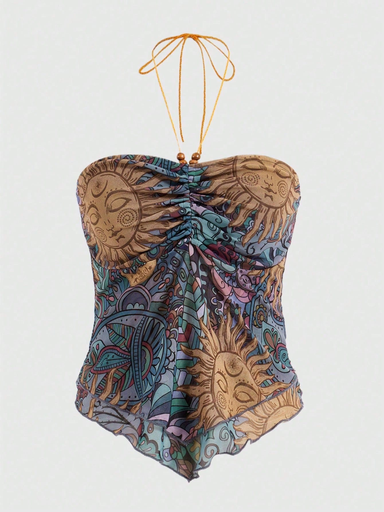 Women'S Sunflower Print Ruched Halter Top