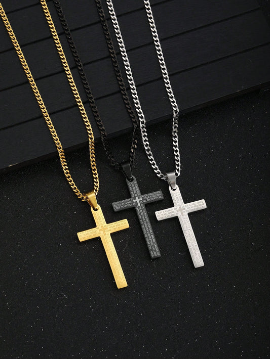 1pc Punk Hip Hop Fashion Letter Jesus Cross Pendant Necklace For Boys Girls Unisex Jewelry For Party Banquet Glamorous Jewelry For Kids Gifts