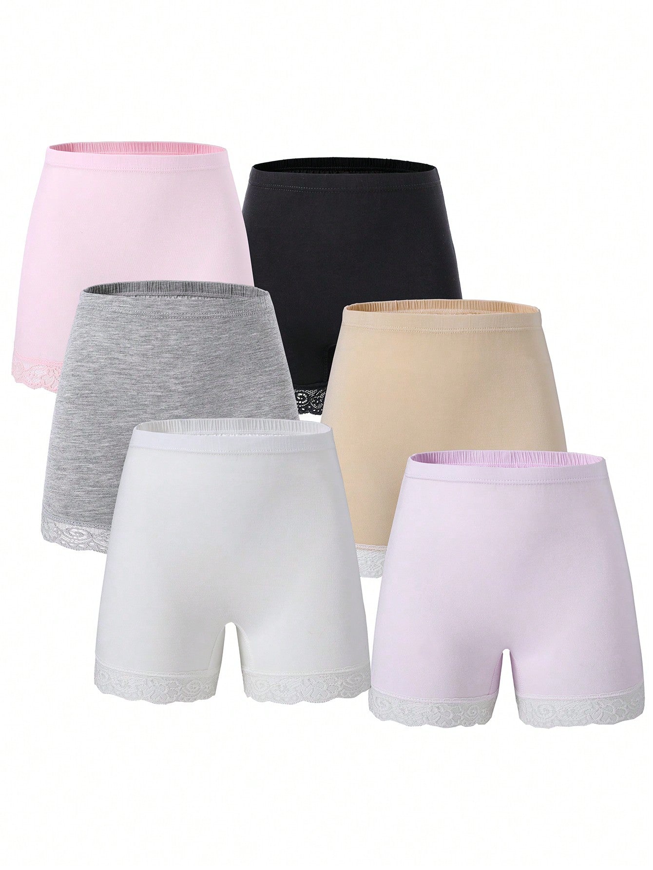 Young Girl 6pcs/Set Comfortable Plain Fabric Splicing Lace Underwear