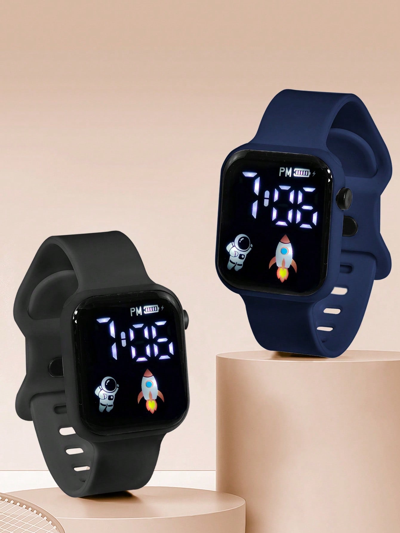 2pcs Kids Square Dial Digital Watch