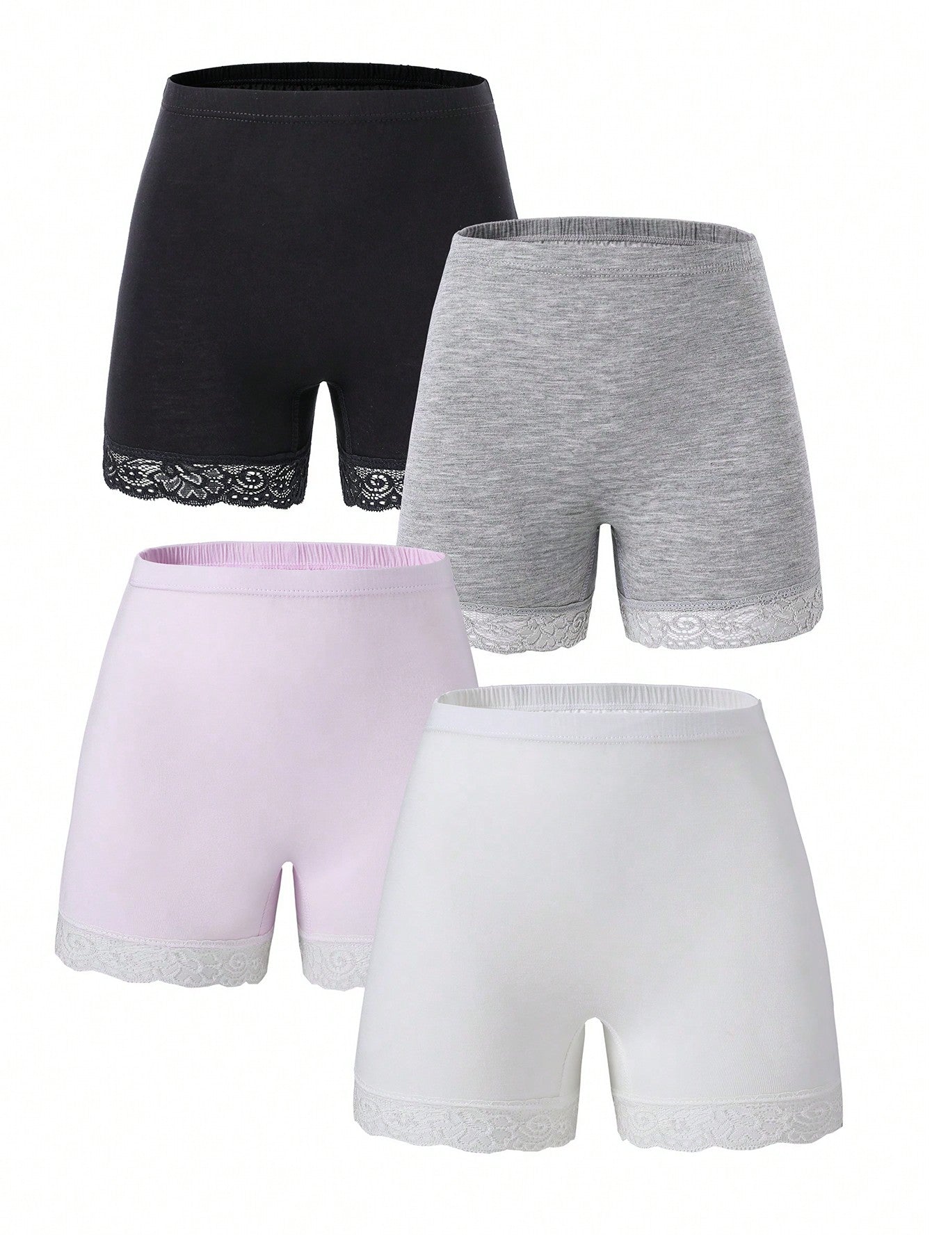 Young Girl 4pcs/Pack Lace Splice Solid Color Comfortable Boxer Briefs