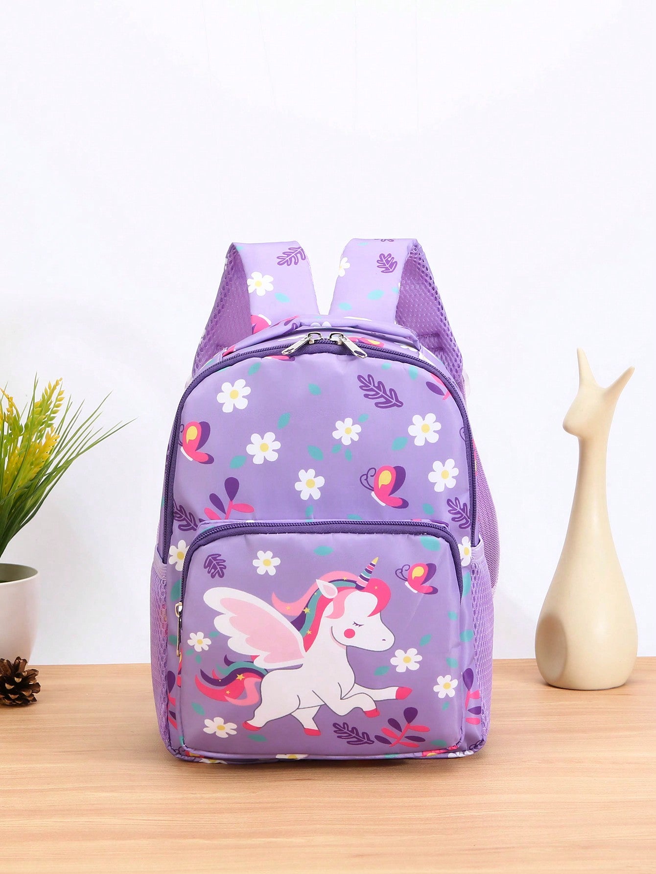 1pc Cartoon Butterfly Unicorn Printed Backpack For Girls, Random Pattern Position