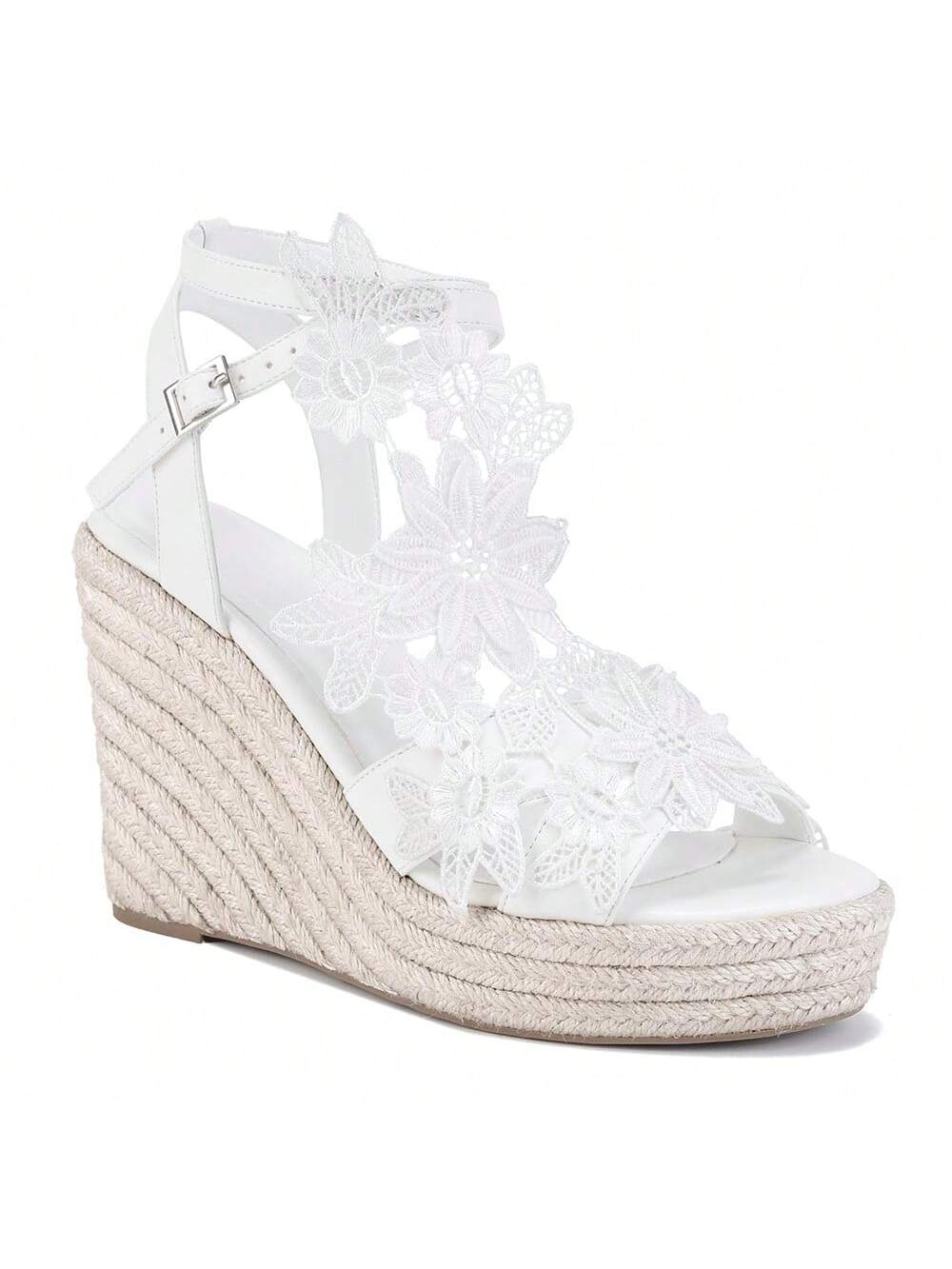 Women'S White Wedge Sandals High Heel Platform Sandals Open Toe Ankle Strap Summer Wedding Dress Party Espadrilles Beach Sandals