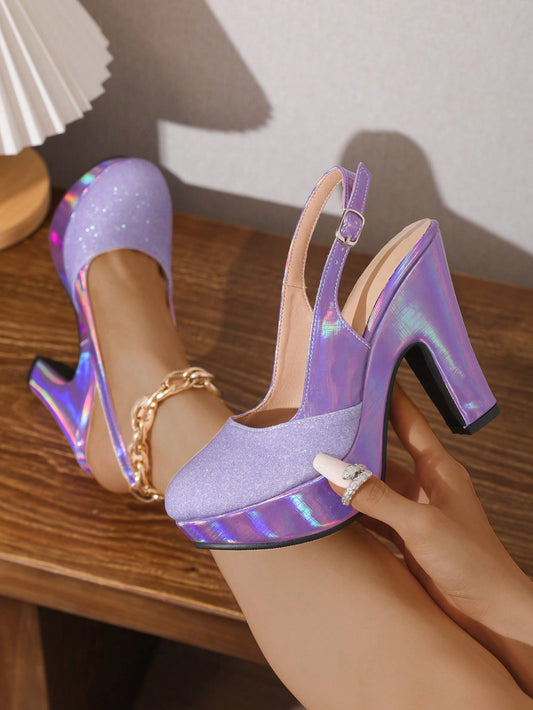 11.3cm Waterproof Platform Belt Buckle Closed Toe High Heel Sandals, Women Chunky Heeled Fairy Style 2024 New Arrival