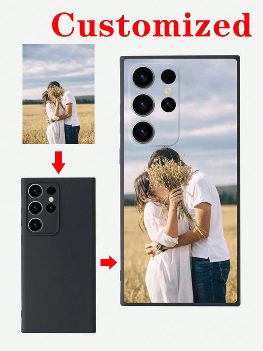 1pc Fashionable Personalized Black Soft Phone Case Customized With Various Life, Parent-Child, Scenery, Wedding Photos