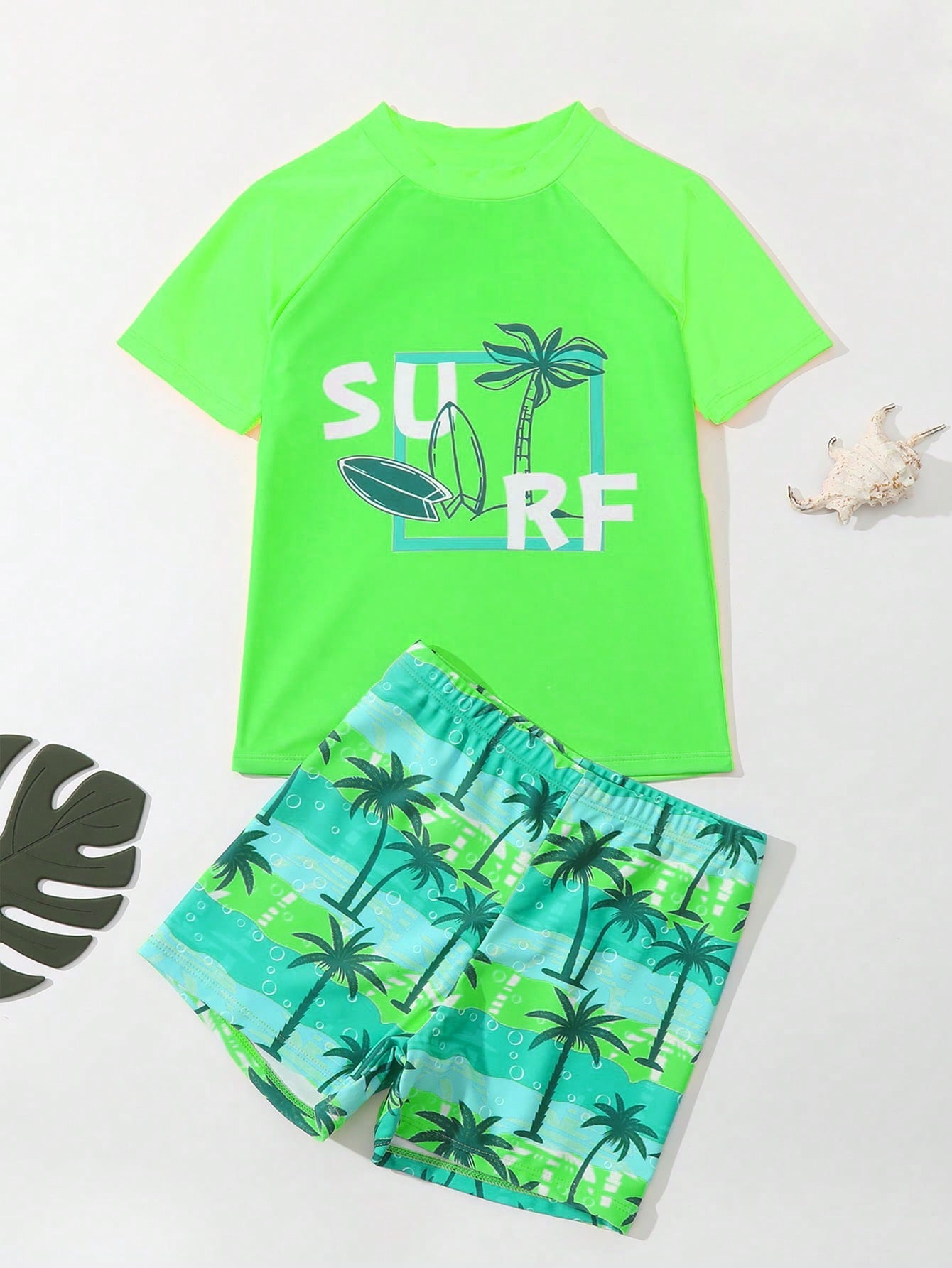 Tween Boy Tropical & Letter Print Swimwear Set, Youth