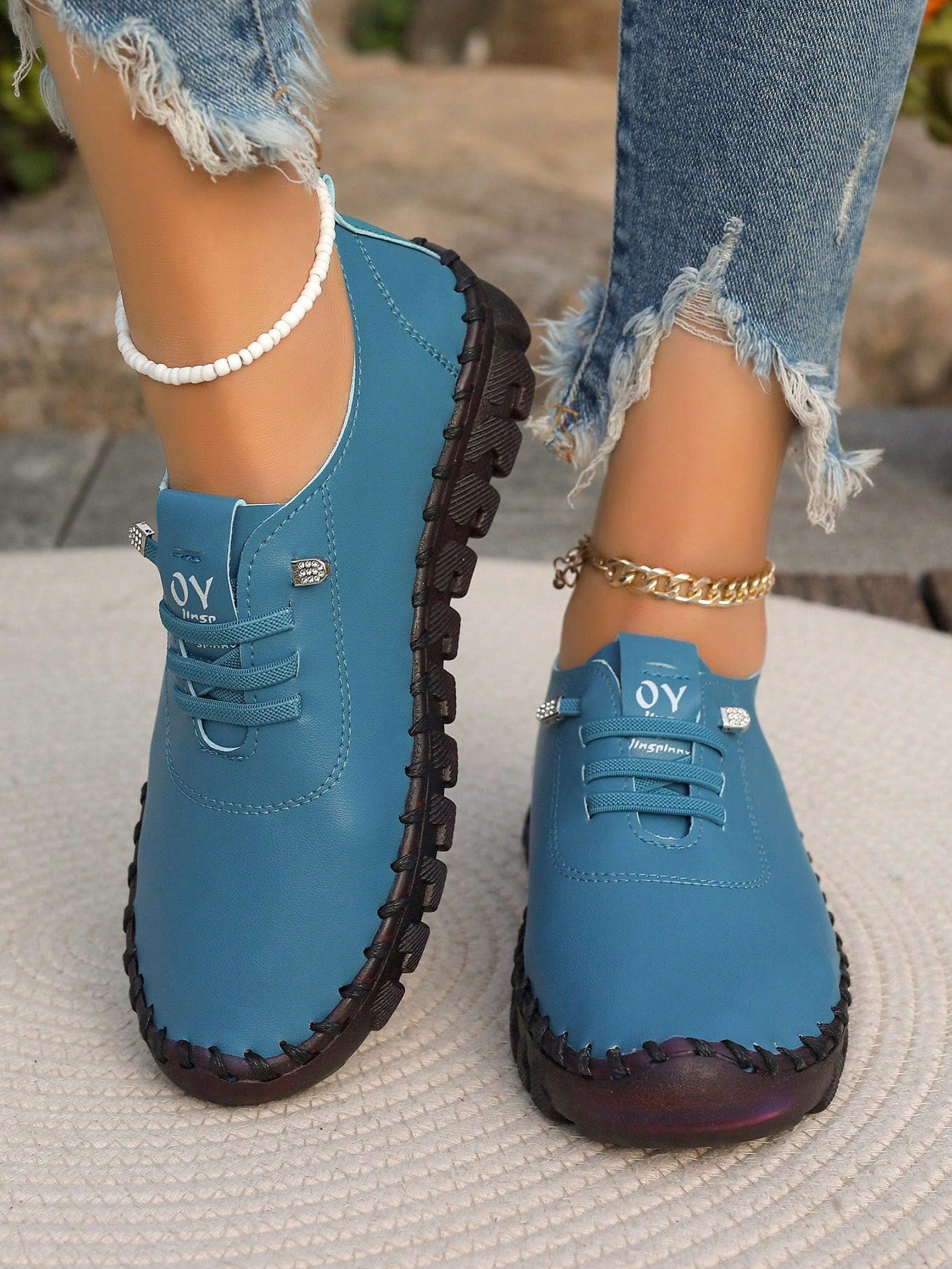 Ladies" Fashionable Daily Simple Casual Shoes 2024 New Model Comfortable Cow Tendon Soft Bottom Sewing Thread Mom Shoes