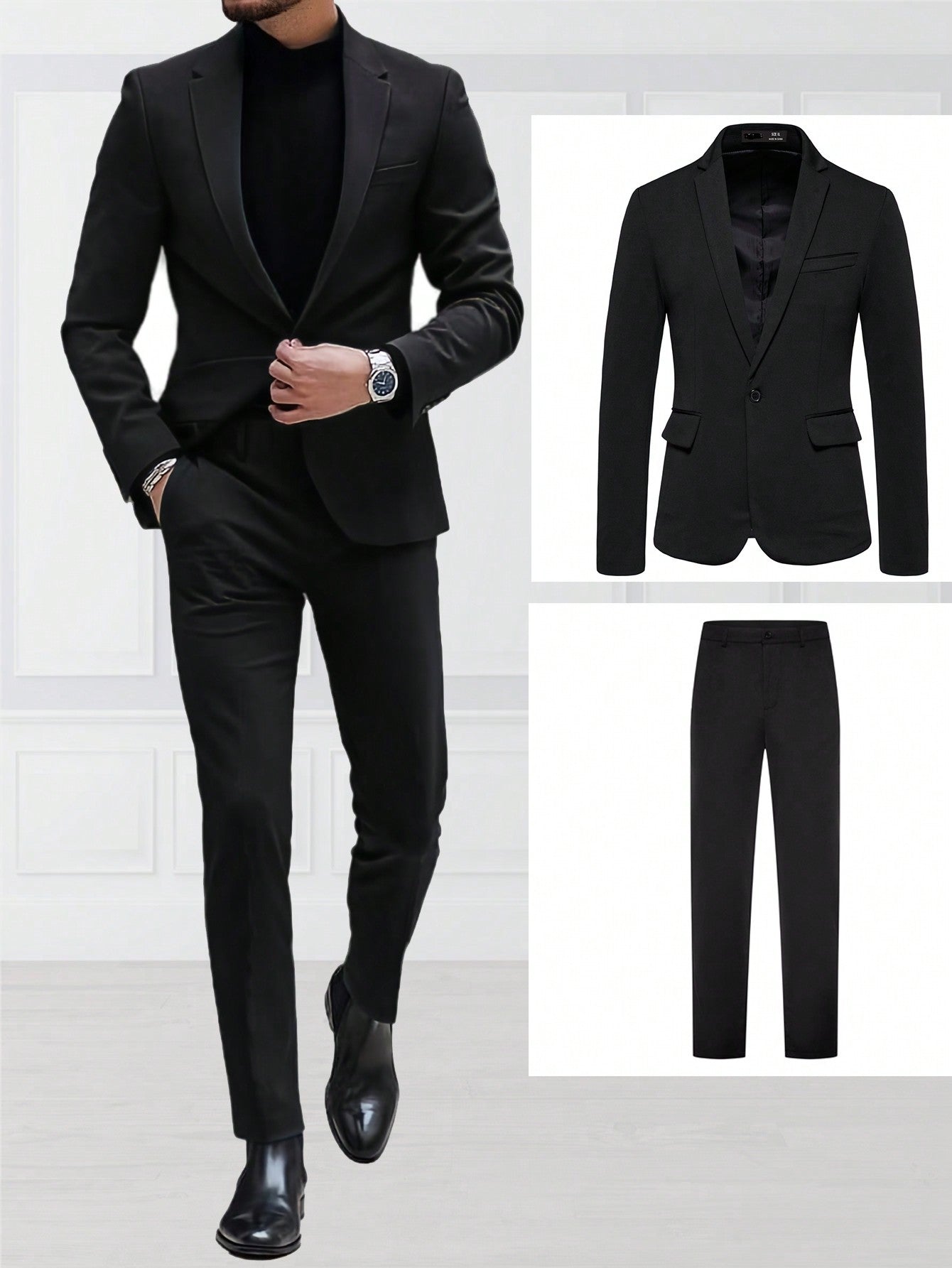 Men's Solid Color Simple Daily Long Sleeve Suit With Long Pants