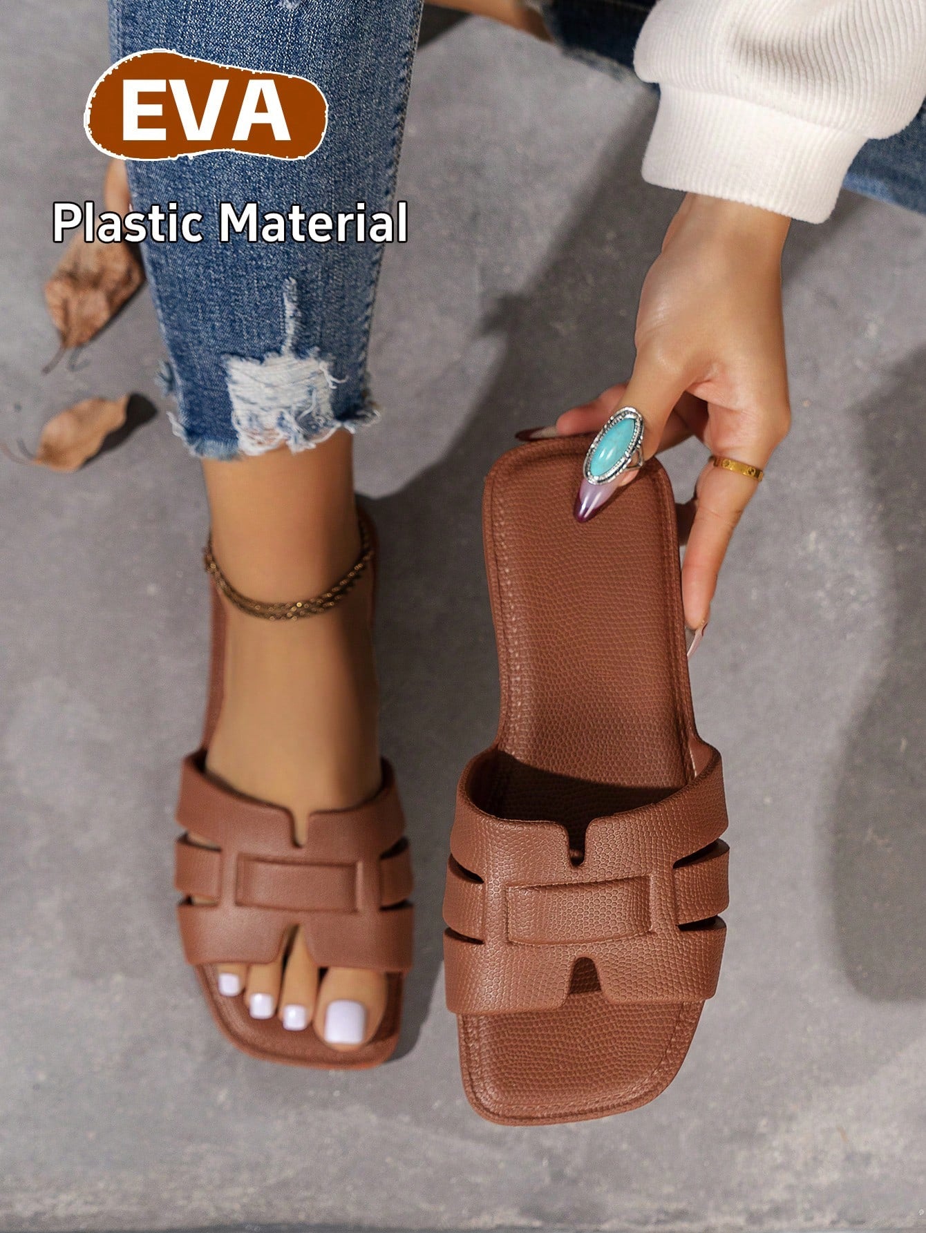 WomenGirls SpringSummer Flat Fashionable & Simplistic Slip-Resistant Waterproof Lightweight Open-Toe EVA Plastic Sandals, Perfect For Outdoor & Comfortable Wear, Beach Shoes