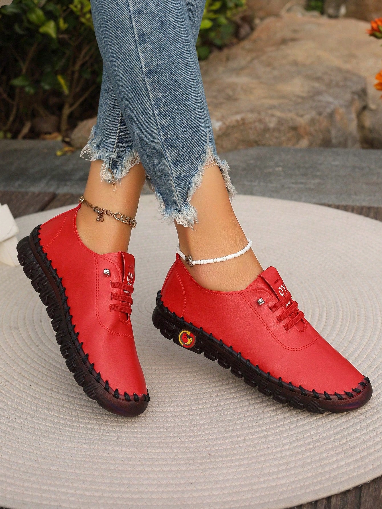 Women Fashionable Daily Simple Casual Shoes, 2024 New Comfortable Soft-Sole Cowhide Shoes With Stitching For Mothers