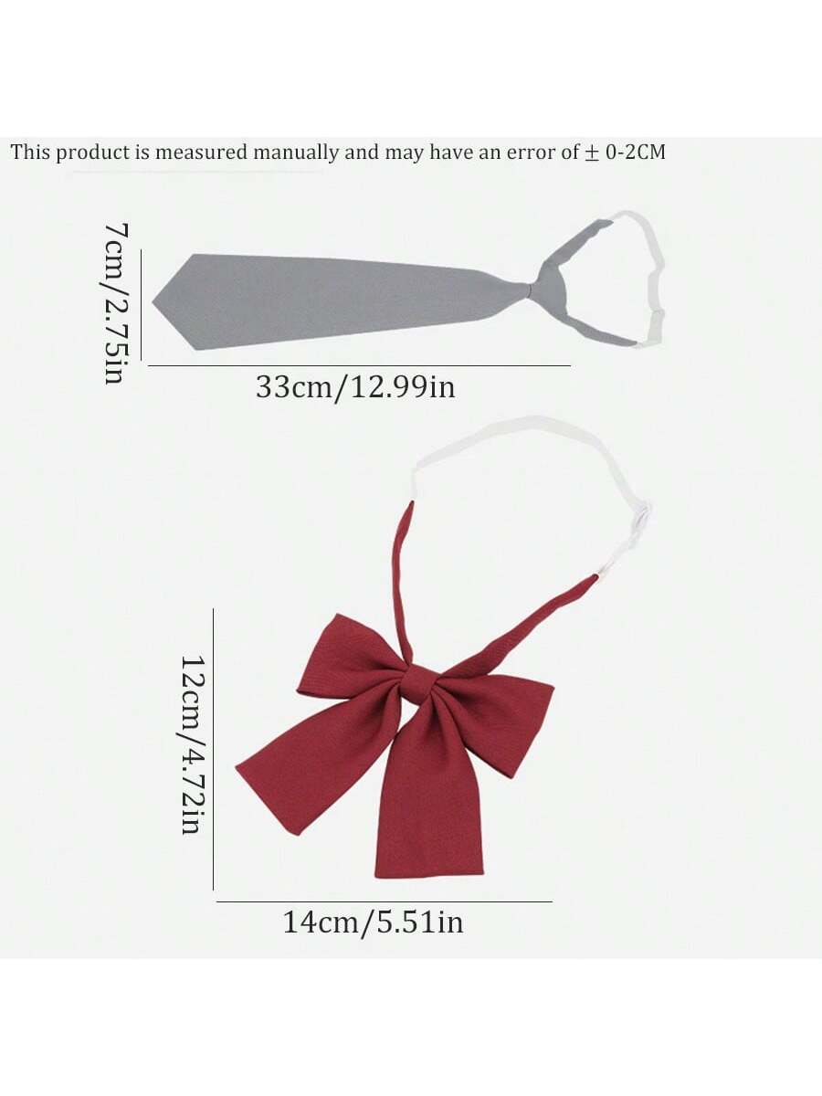 2pcsset 33cm Adjustable Solid Color Necktie With Bowtie Set For Boys And Girls,  Prefect For Students Uniform, Performance, Party, Etc.