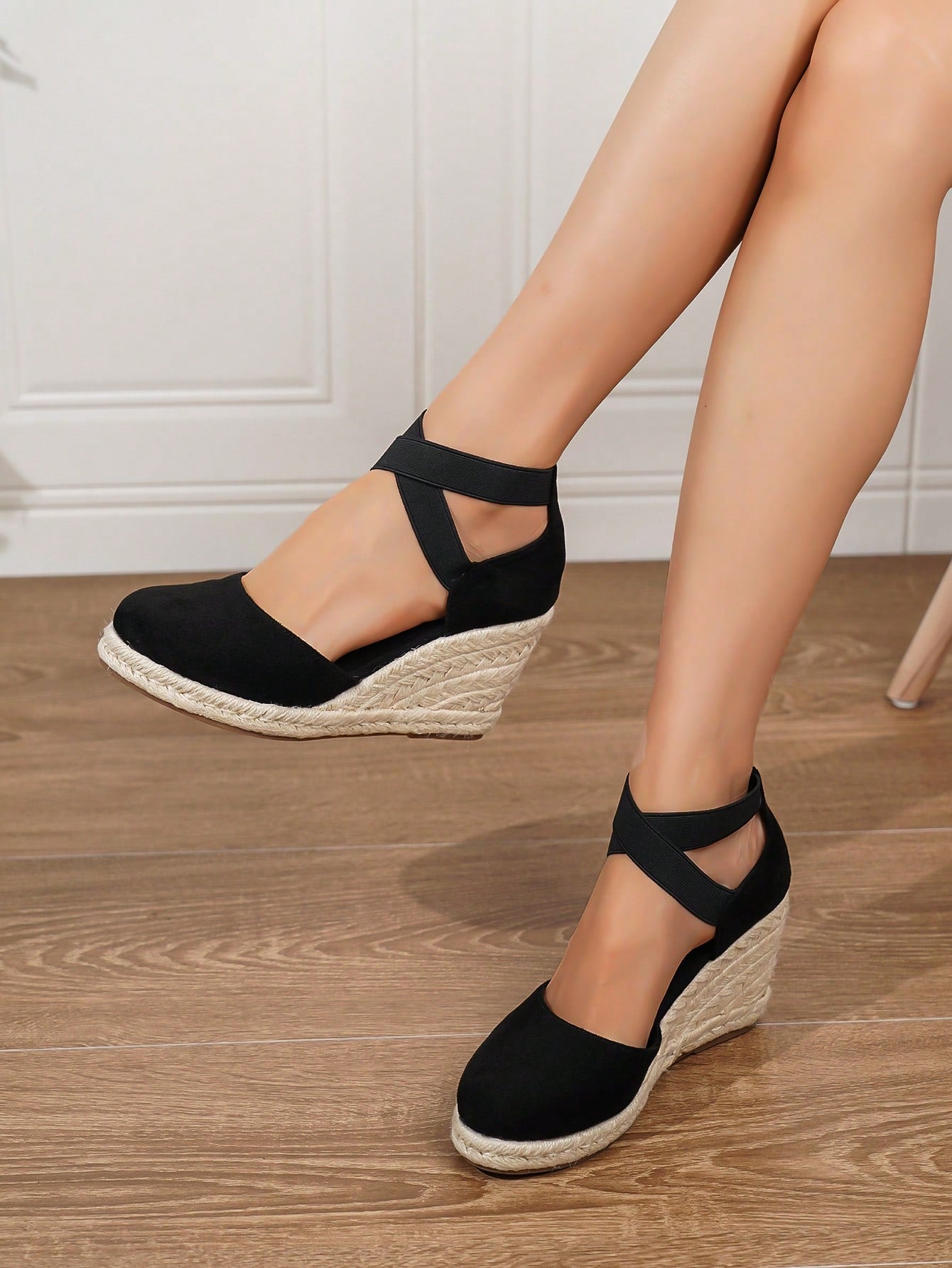 Women's Comfortable Slip-Resistant Buckle Strap Round-Toe Wedge Heel Platform Shoes, Spring/Summer