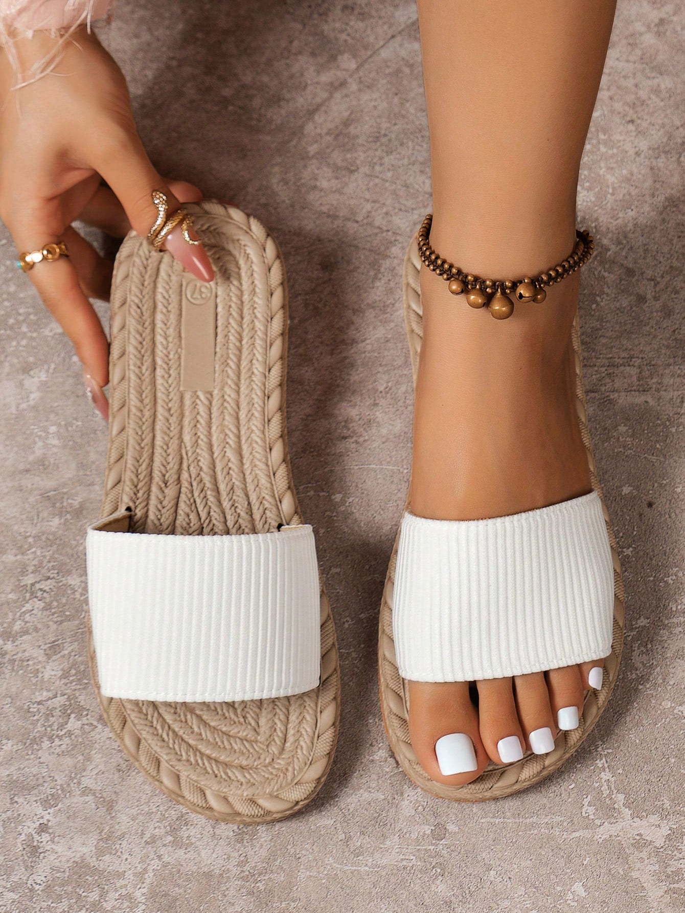 Women's Flat Sandals, Natural  Rope & Bowknot Design, Comfortable For Summer