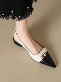 Ladies Flat Low Heel Black White Pointed Toe Hollow Out Shoes Spring Summer New Color Block Ankle Strap Shallow Mouth Fashion Shoes Multi-Color