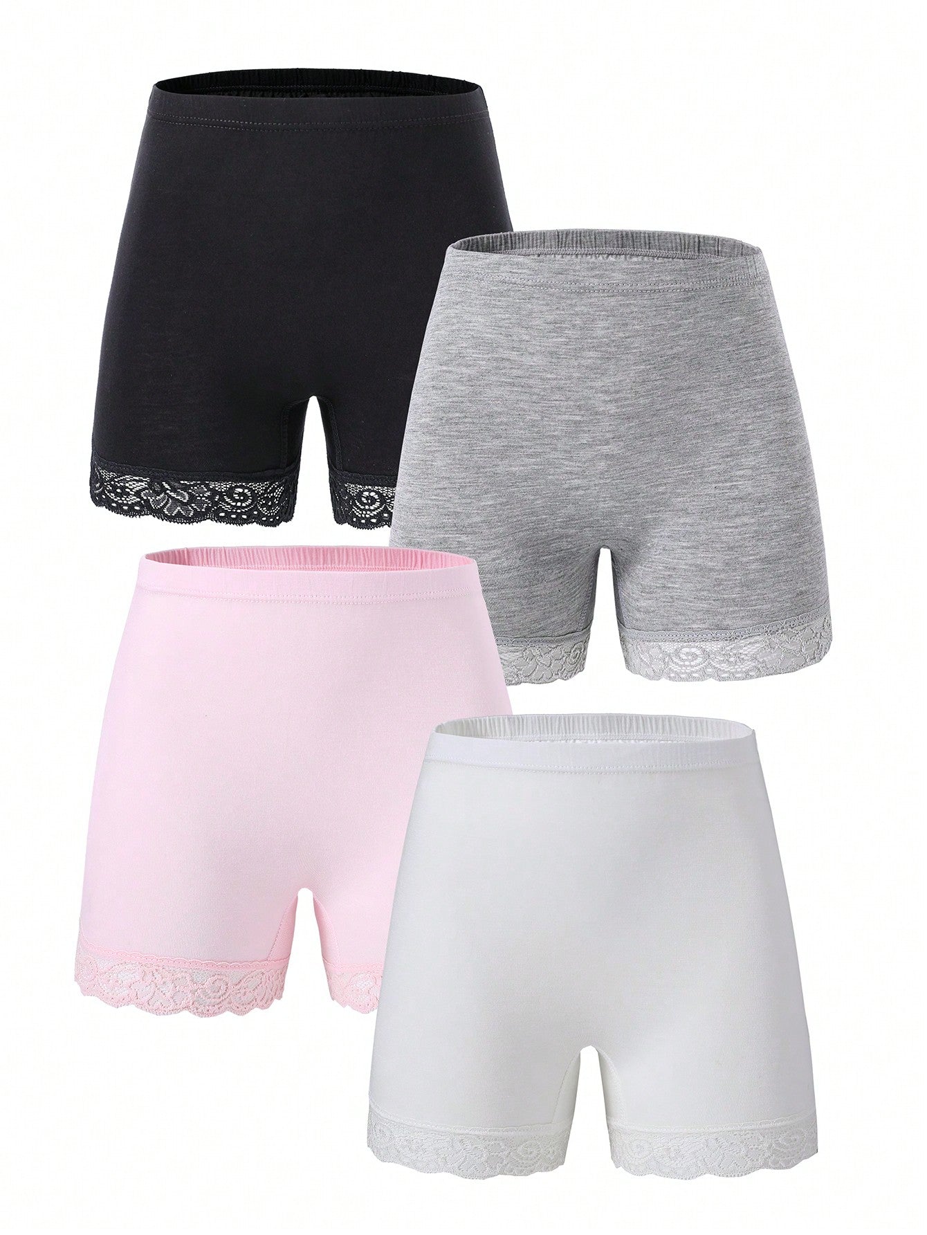 4pcs/Set Young Girls' Lace Spliced Comfortable Solid Color Panties With Flat Angles