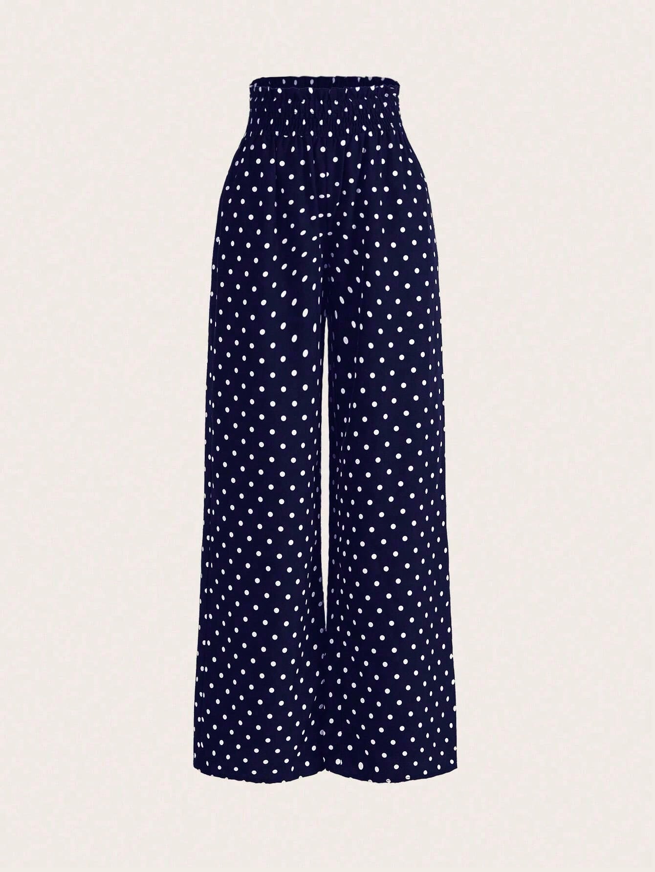 Polka Dot Print High Waist Wide Leg Pants