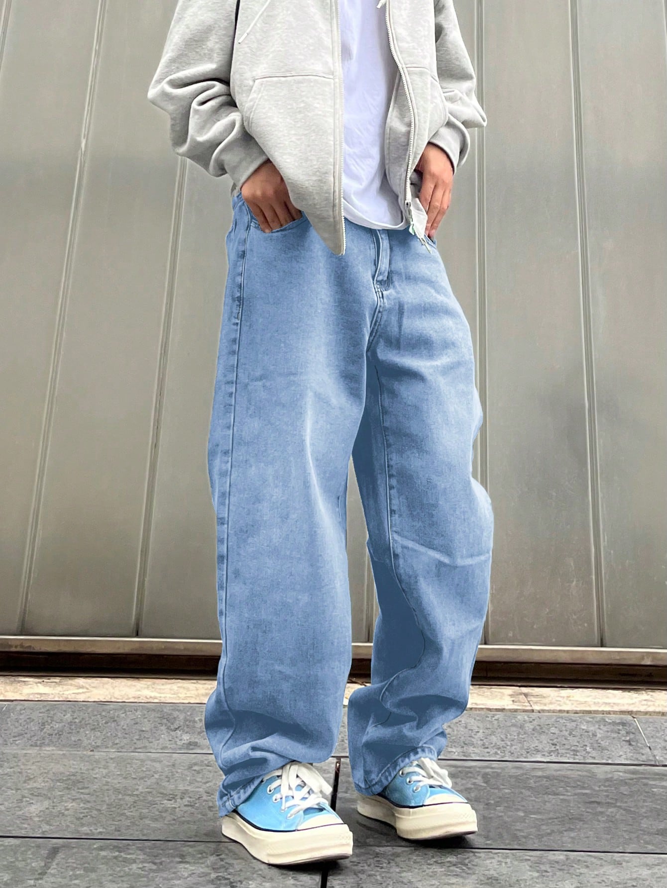 Loose-Fit Men's Solid Color Wide Leg Denim Jeans Baggy Jeans