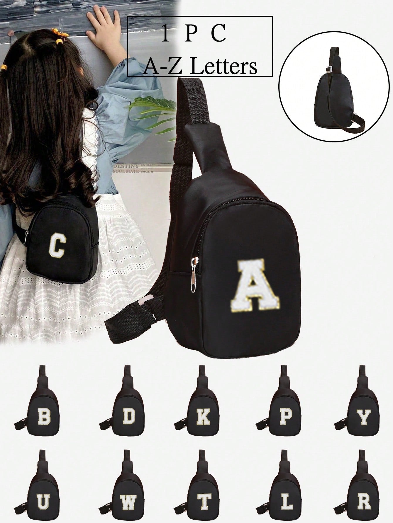 1pc Boys And Girls Nylon Zipper Close Stylish Letter Chest Bag, All-In-One Casual Bag Suitable For Everyday Use