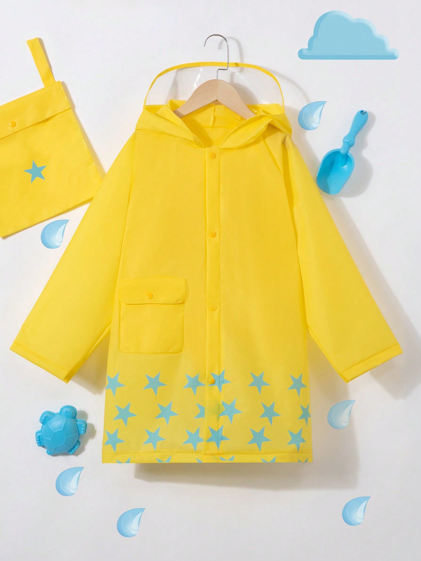 Boys' Cute Toy Bear Letter Printed Raincoat For All Seasons