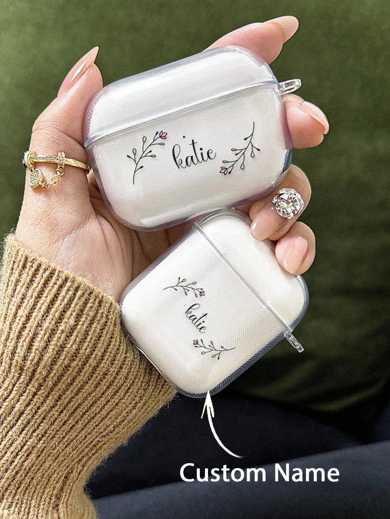 1pc Custom Name AirPods Case, Floral AirPods Case, Personalized Name AirPods Cover, Star AirPods Case, DIY Transparent TPU Shell, For AirPods 1/2/3/Pro/Pro 2, Prevent Scratches, Dust, Wear And Tear, Anniversary Gift, Birthday Gift, Mother's Day Gift, Fath