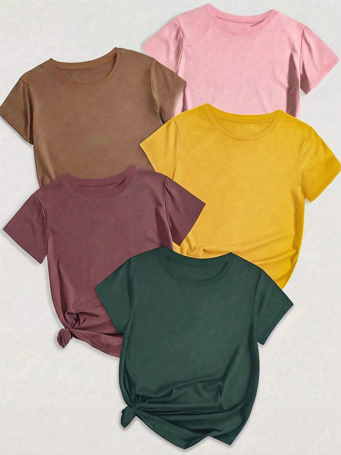 Plus Size Round Neck Short Sleeve Solid Color T-Shirt