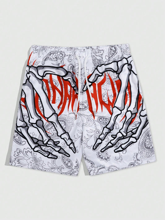 Street Life Men Shorts With Skull-Hand Print