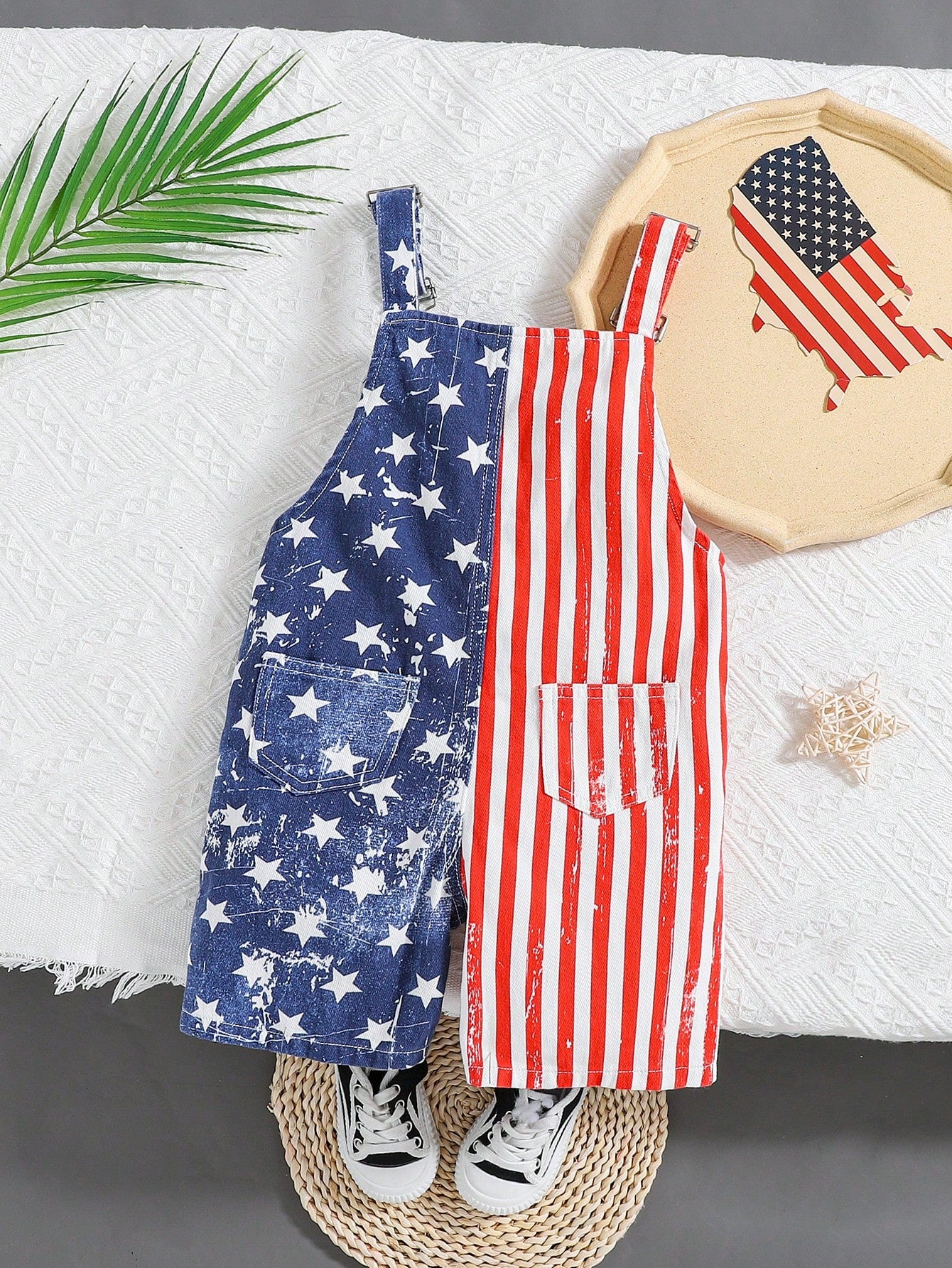 4th Of July Kids USA Independence Day Young Boy Casual Fashion Eagle Pattern Flag Day Blessing Print All Fashion Street Novel Cotton Comfort Baggy Denim Overalls For Summer Vacation And Dailywear