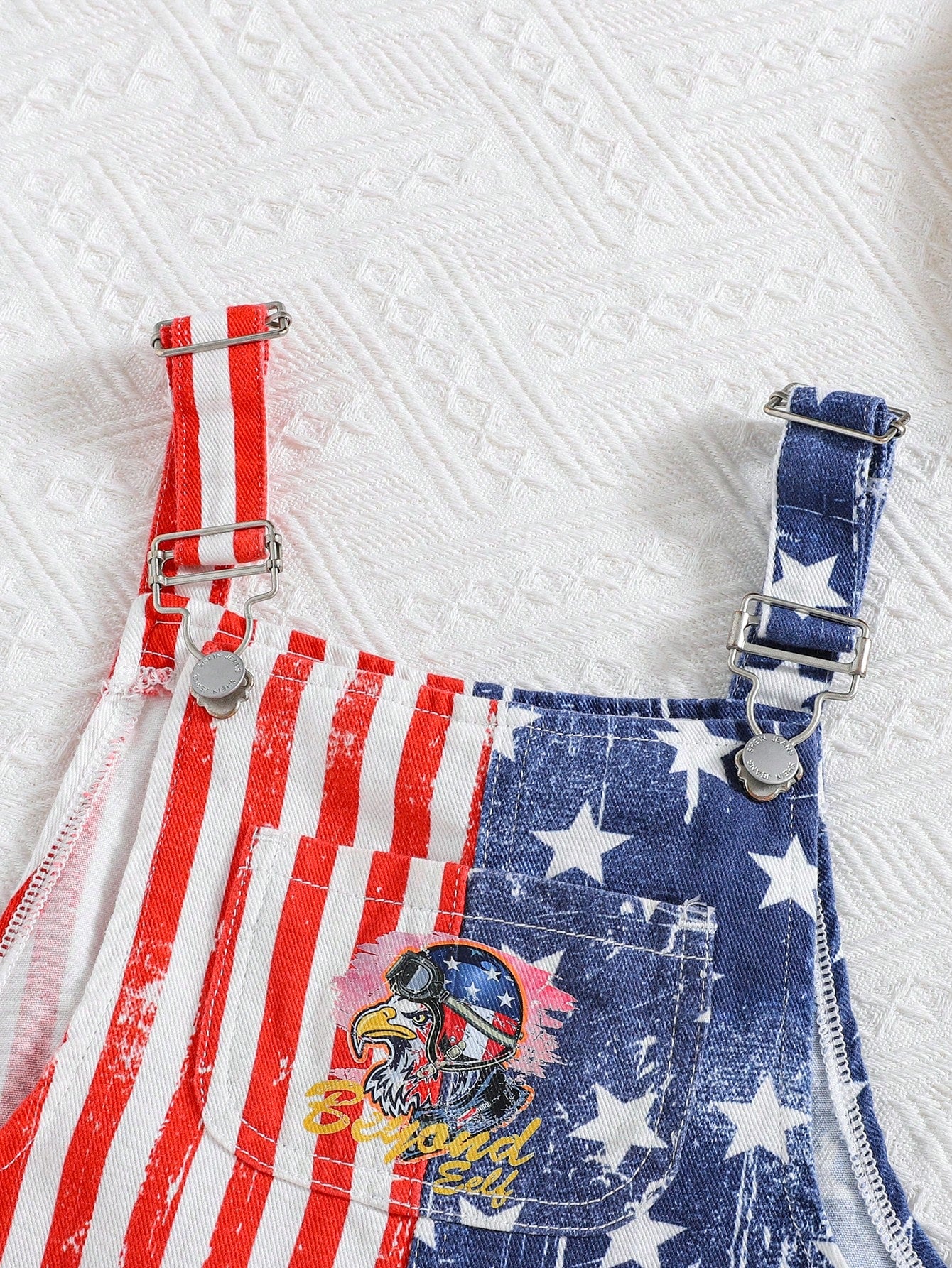 4th Of July Kids USA Independence Day Young Boy Casual Fashion Eagle Pattern Flag Day Blessing Print All Fashion Street Novel Cotton Comfort Baggy Denim Overalls For Summer Vacation And Dailywear