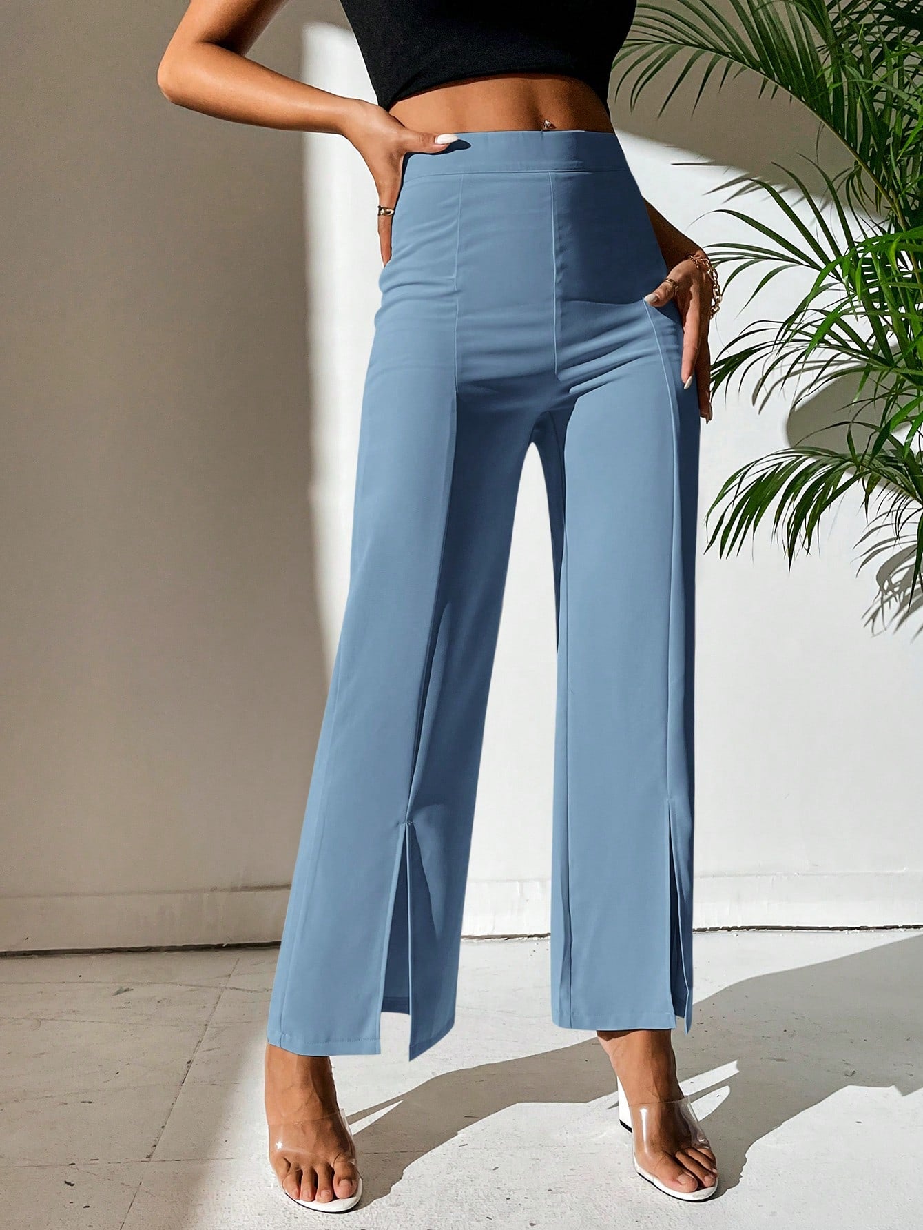 Split Hem Straight Leg Dress Pants