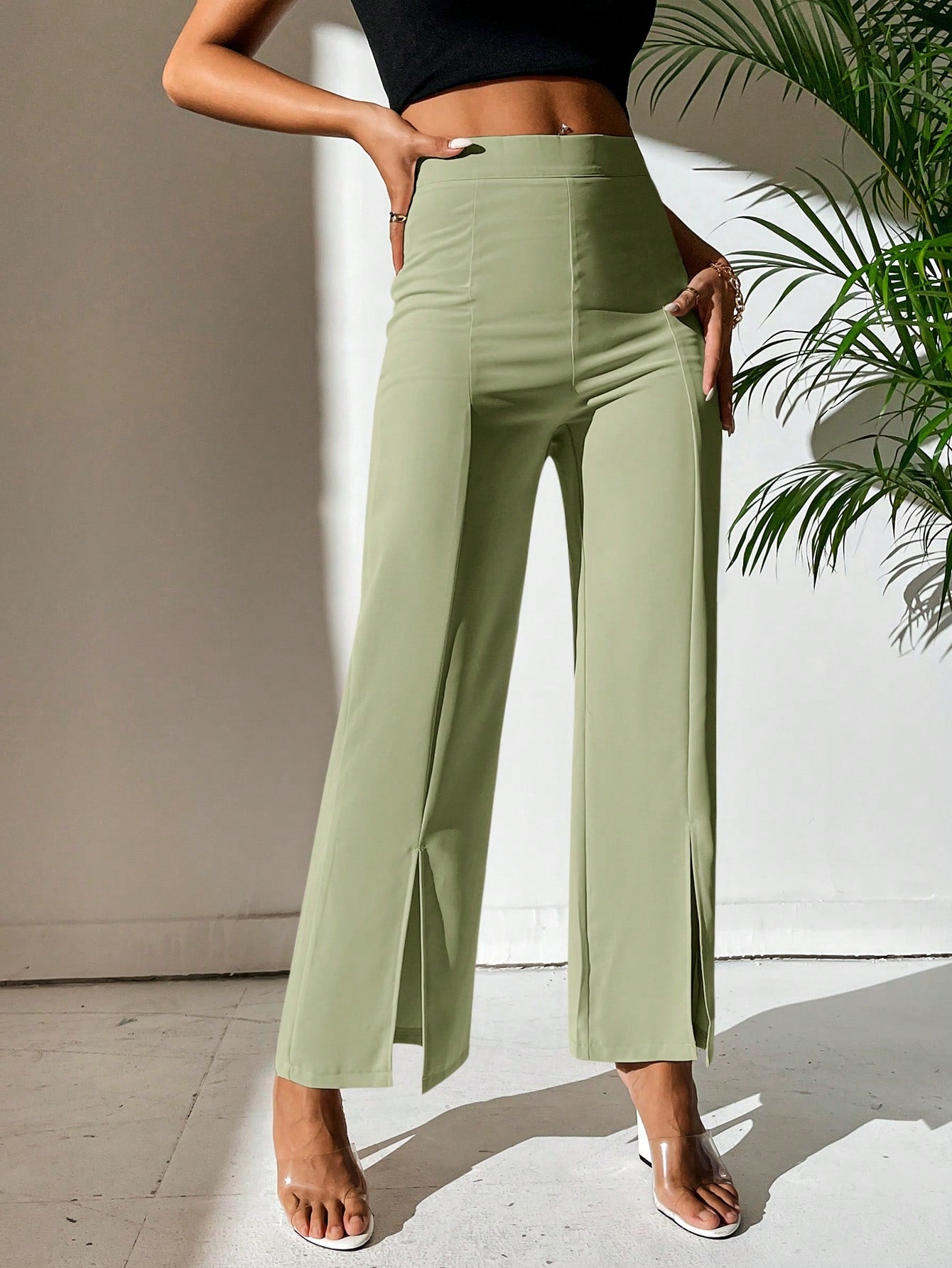 Split Hem Straight Leg Dress Pants