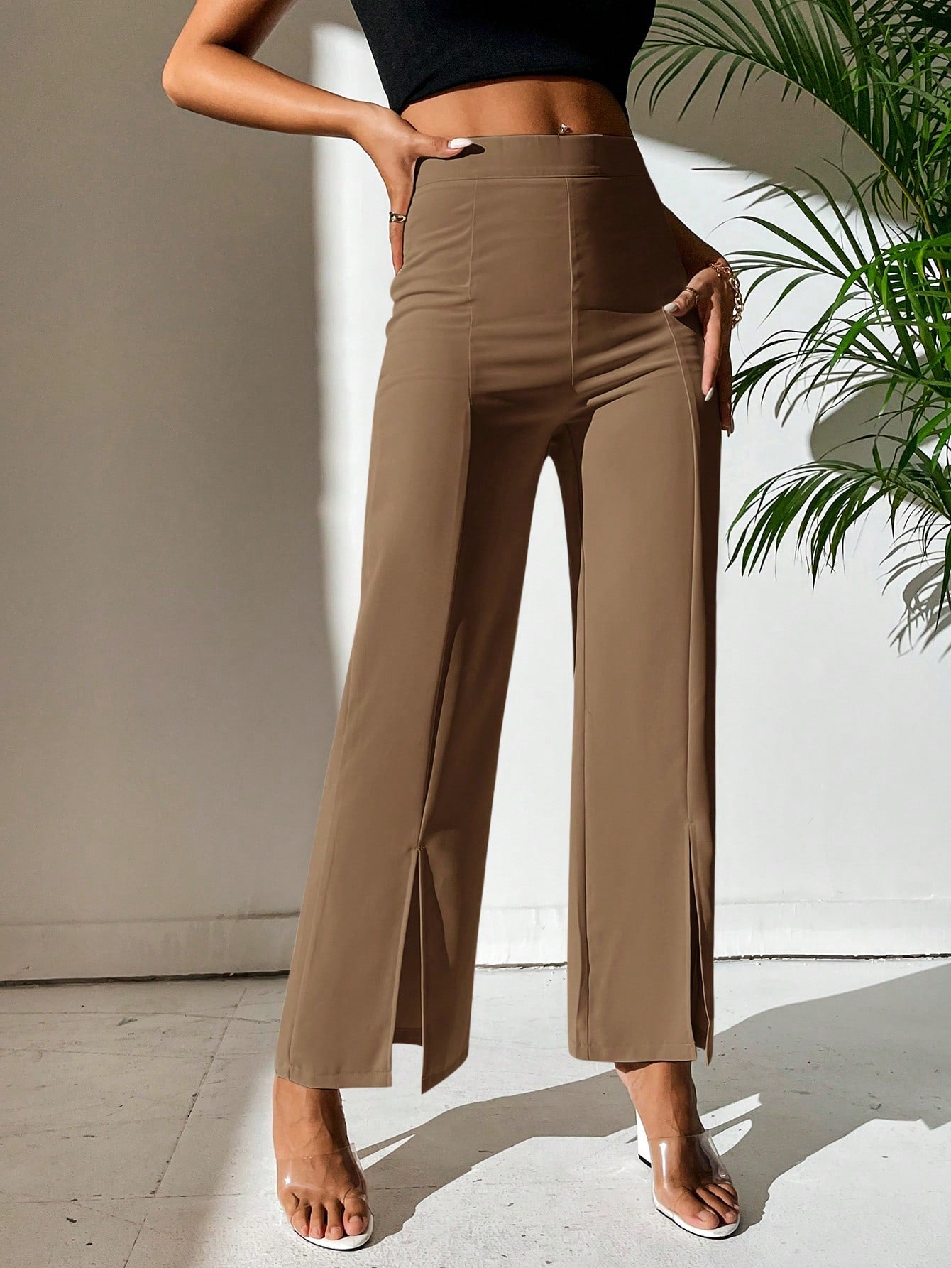 Split Hem Straight Leg Dress Pants