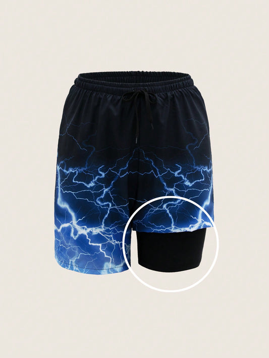 Teen Boy Fashionable Lightning Printed Beach Shorts