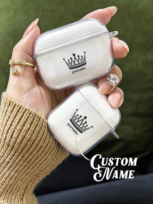 1pc Custom Name AirPods Case, Personalized Name AirPods Cover, Crown AirPods Case, Customized Transparent TPU Shell, For AirPods 1/2/3/Pro/Pro 2, Prevent Scratches, Dust, Wear And Tear, Romantic Present For Her/Him, Anniversary Gift, Birthday Gift, Mother