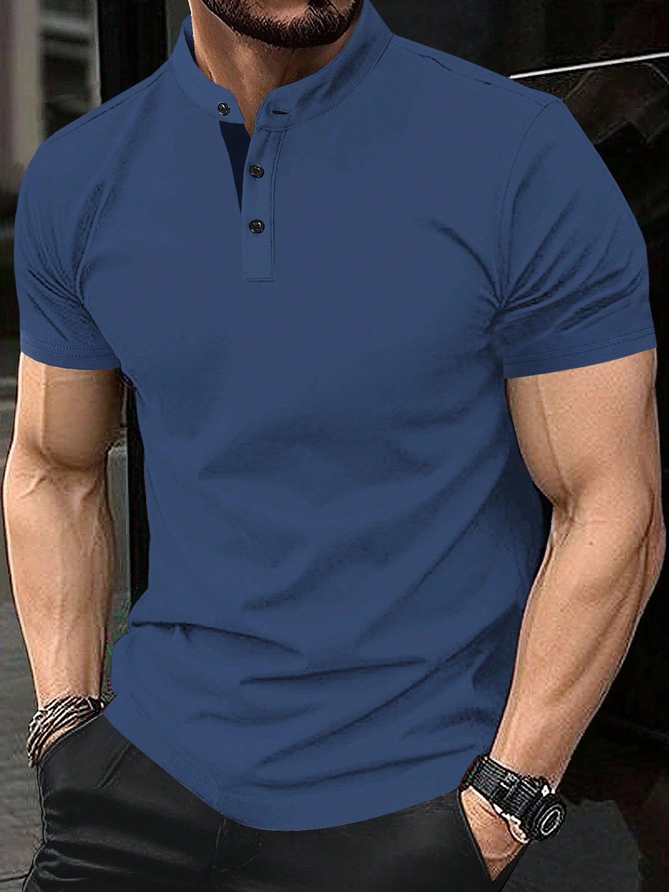 Men'S Solid Color Stand Collar Casual Polo Shirt