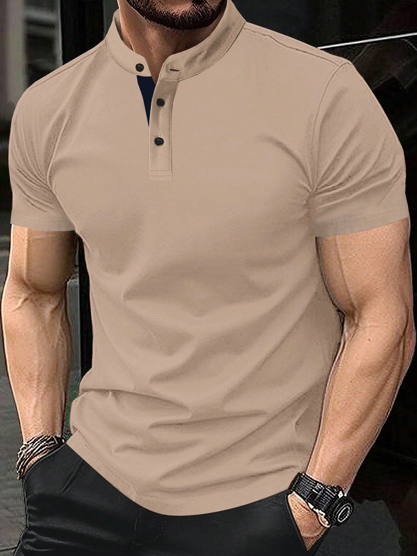 Men'S Solid Color Stand Collar Casual Polo Shirt