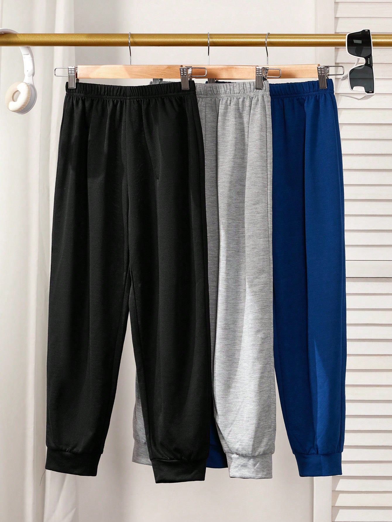 3pcs/Set Tween Boys' Cute Korean Style Loose-Fit Knitted Long Pants, Solid Color, Three Colors Each