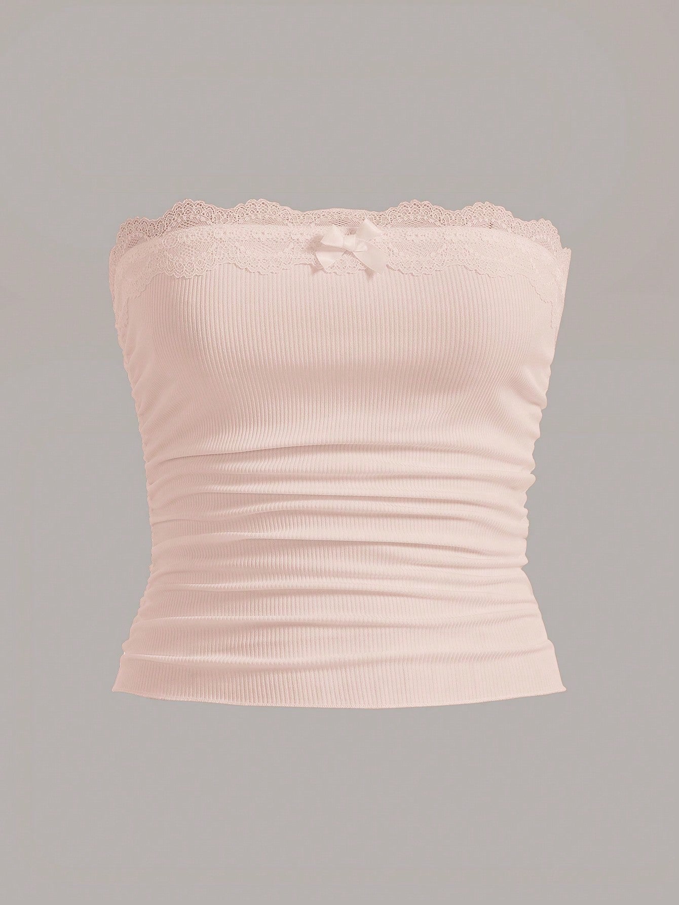 Plus Lace Trim Ruched Side Crop Tube Top