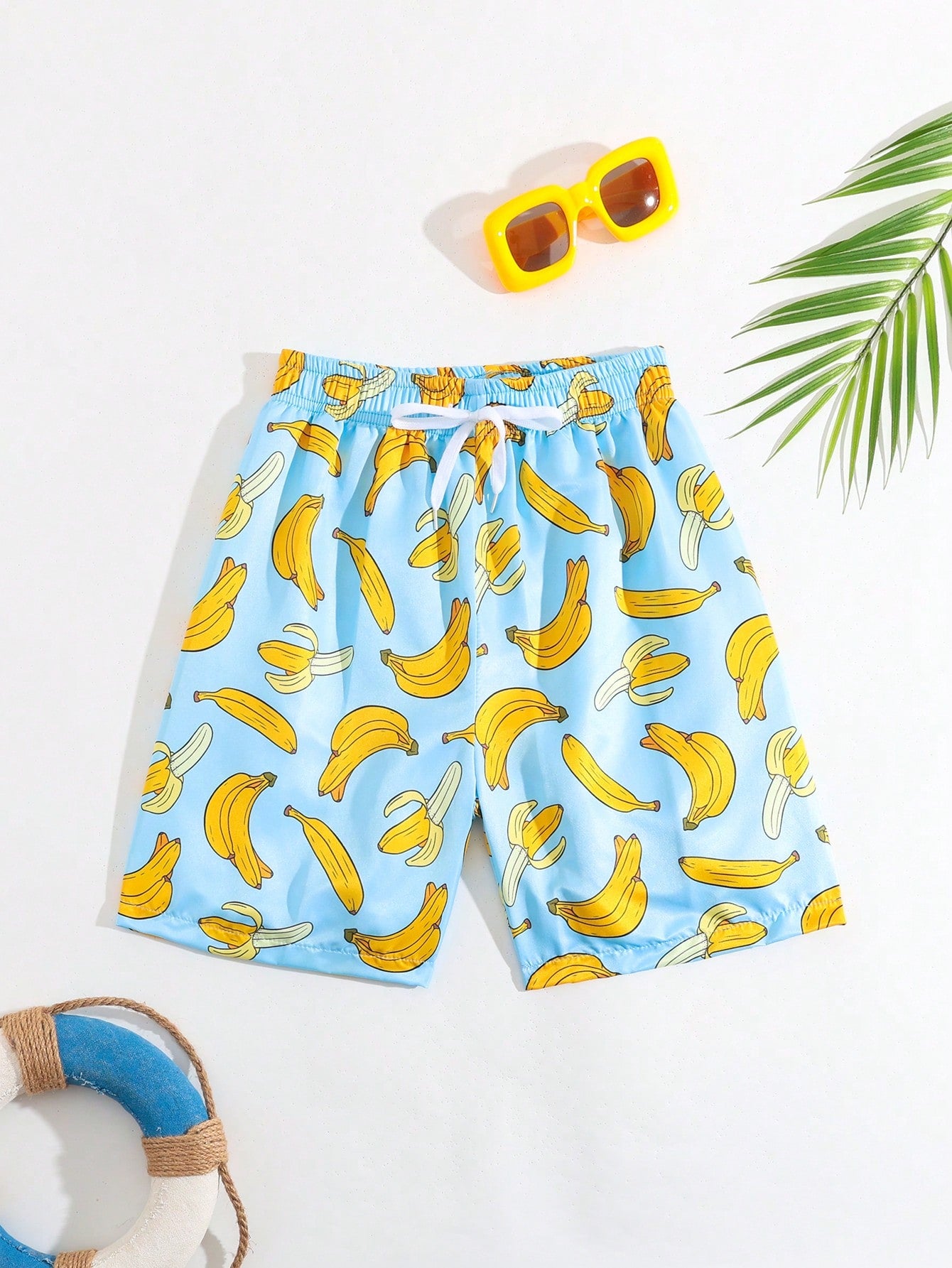 Tween Boys' Swim Trunks, Banana Pattern Print, Woven Fabric, Beach Shorts