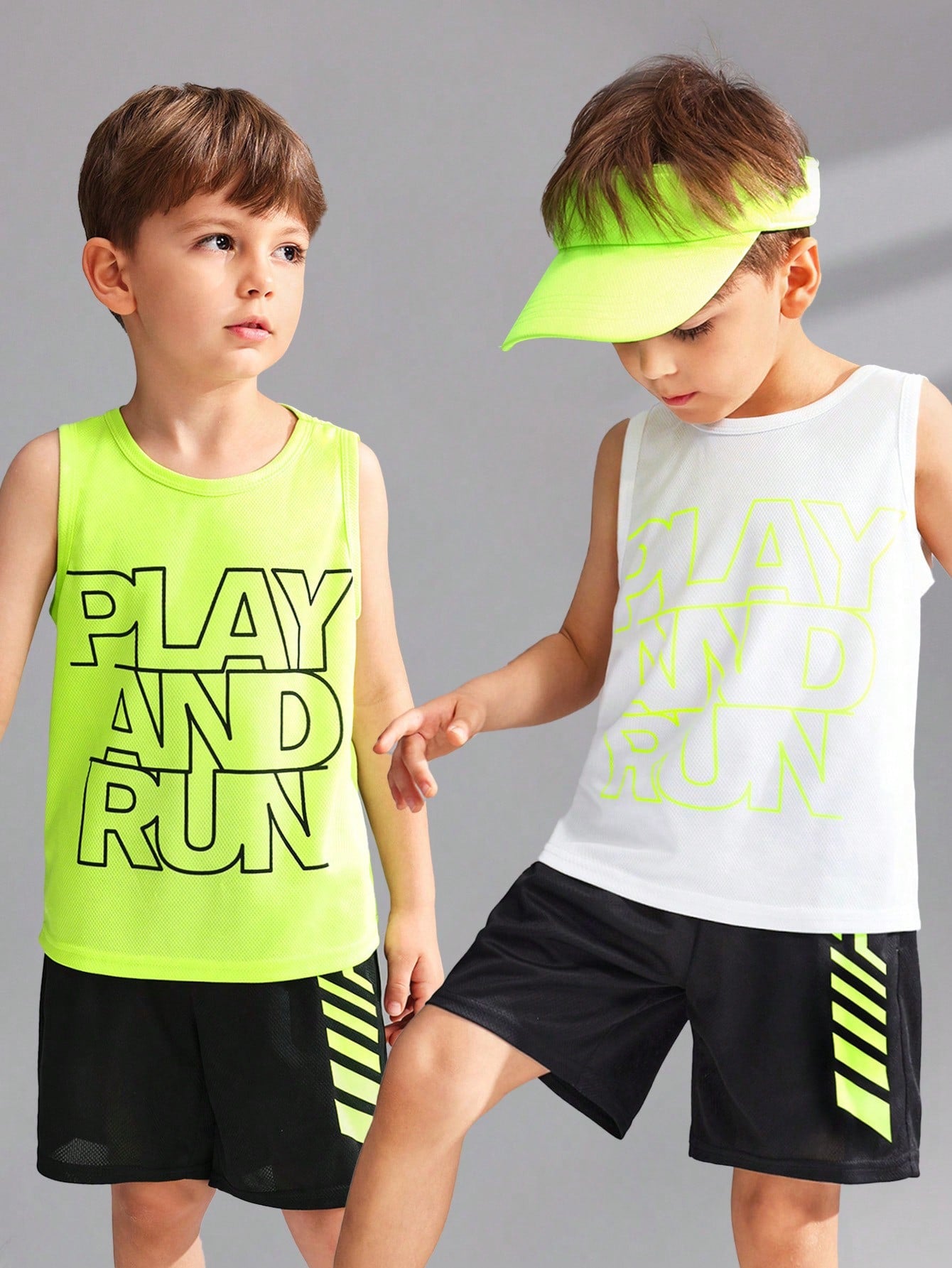 2pcs Young Boys' Casual Letter Printed Mesh Sports Tank Top, Comfortable & Ventilated