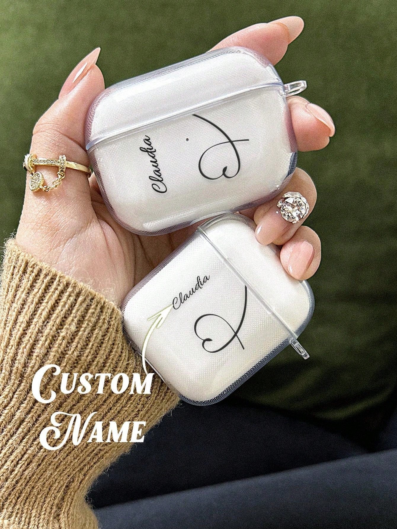 1pc Custom Name AirPods Case, Personalized Heart AirPods Cover, Prevent Falling For Your AirPods, For AirPods 1/2/3/Pro/Pro 2 Transparent TPU Shell, Prevent Scratches, Dust, Wear And Tear, Anniversary Gift, Birthday Gift, Mother's Day Gift, Father's Day G