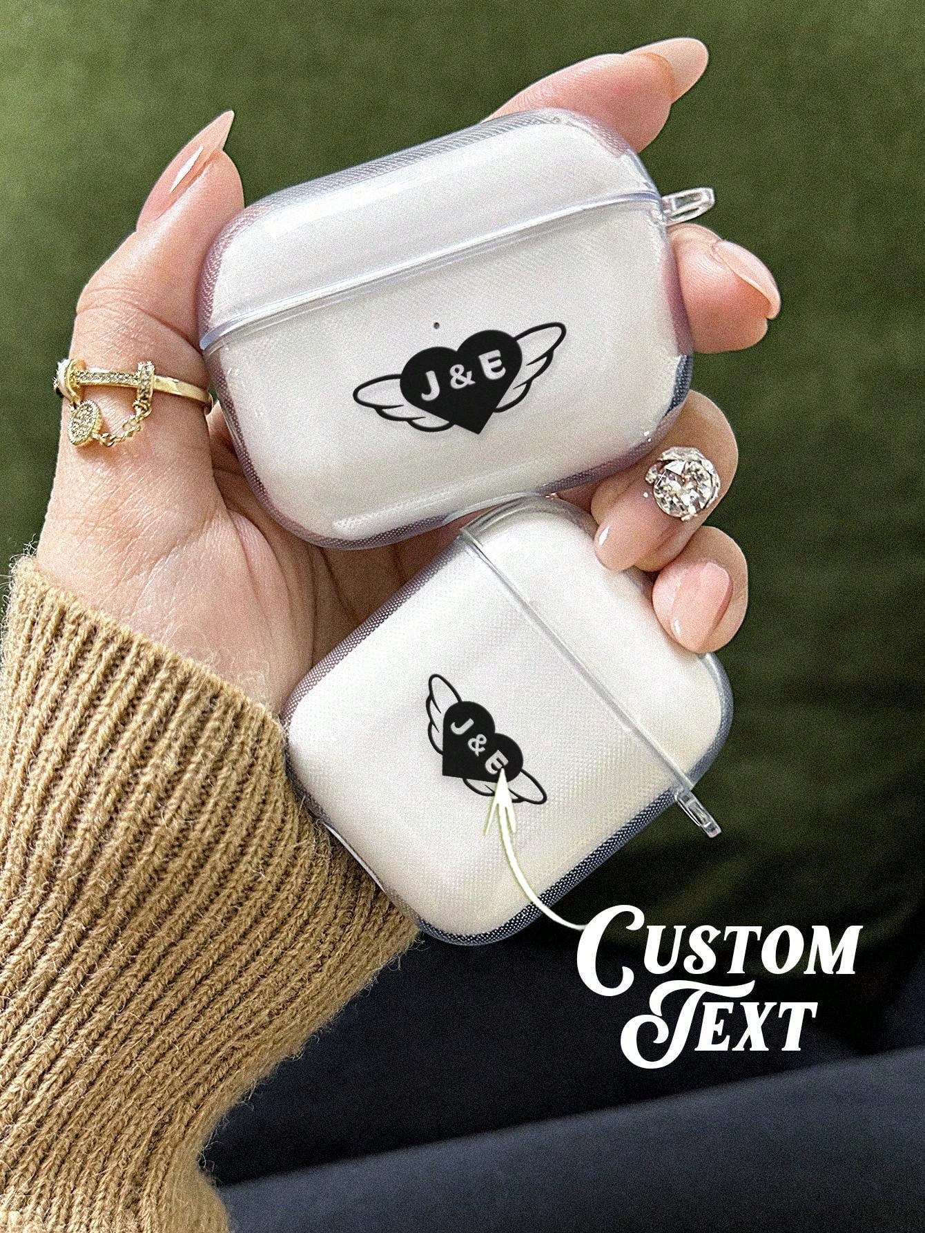 1pc Custom Name AirPods Case, Personalized Heart AirPods Cover, Prevent Falling For Your AirPods, For AirPods 1/2/3/Pro/Pro 2 Transparent TPU Shell, Prevent Scratches, Dust, Wear And Tear, Anniversary Gift, Birthday Gift, Mother's Day Gift, Father's Day G