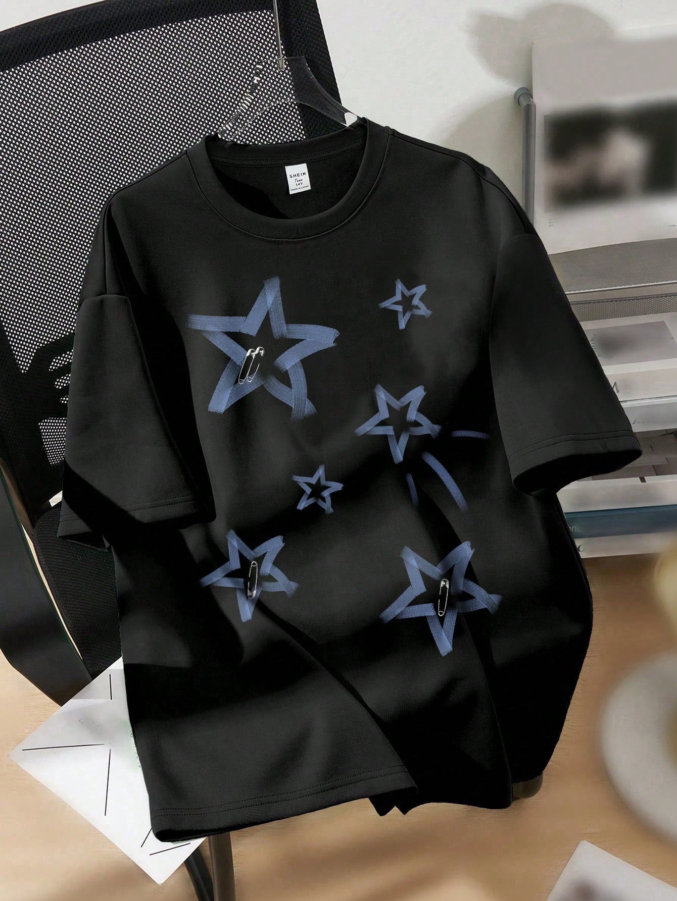 Teen Girls' Casual Simple Loose Fit Short Sleeve T-Shirt With Five-Pointed Star Pattern, Suitable For Summer