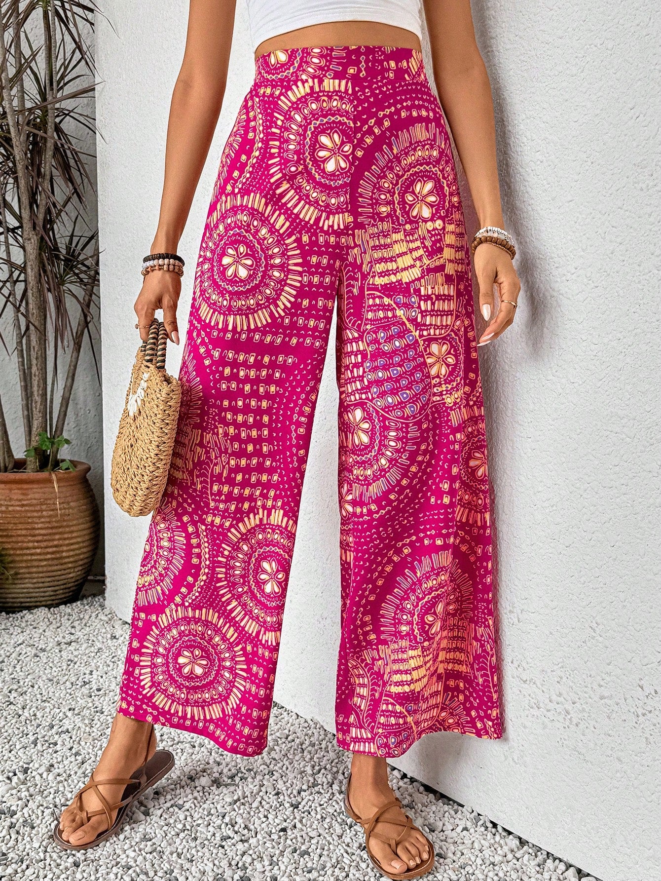 Women Y2k Floral Printed Simple Wide-Leg Pants