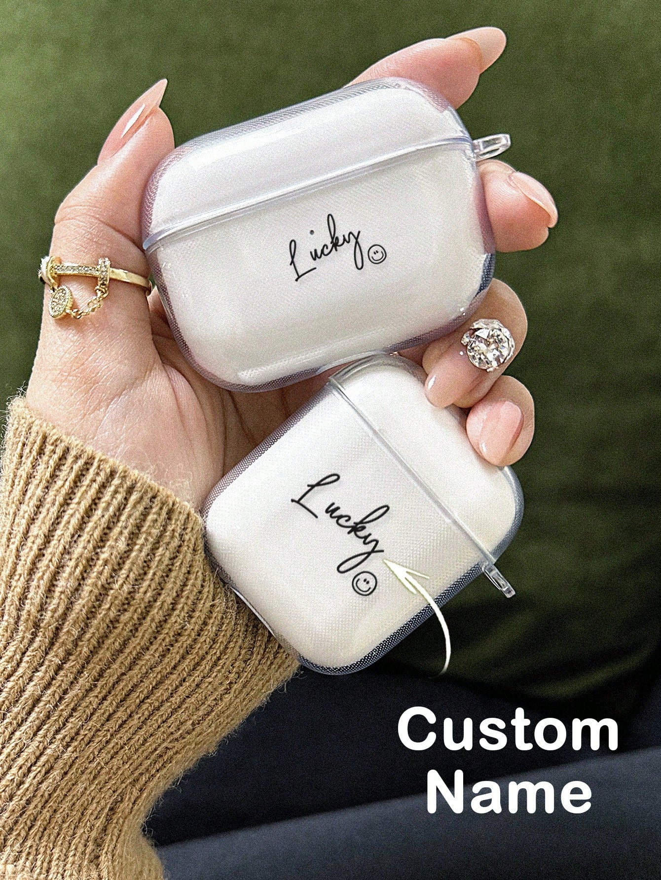 1pc Custom Name AirPods Case, Personalized Name Initials AirPods Cover, Custom Engraved Initials Monogram Airpod Case, Personalized Name Airpods Case, Anniversary Gift, Birthday Gift, Mother's Day Gift, Father's Day Gift, Best Friend Gift, Gift For Mom/Da