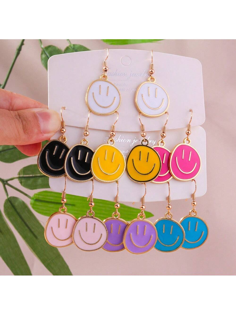 1 Pair Cheerful Multicolor Enamel Happy Face Dangle Earrings - Perfect Gift For All Occasions