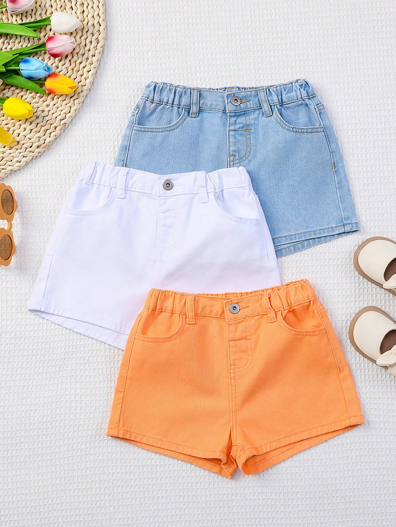 Young Girl's 3pcs/Set Denim Shorts