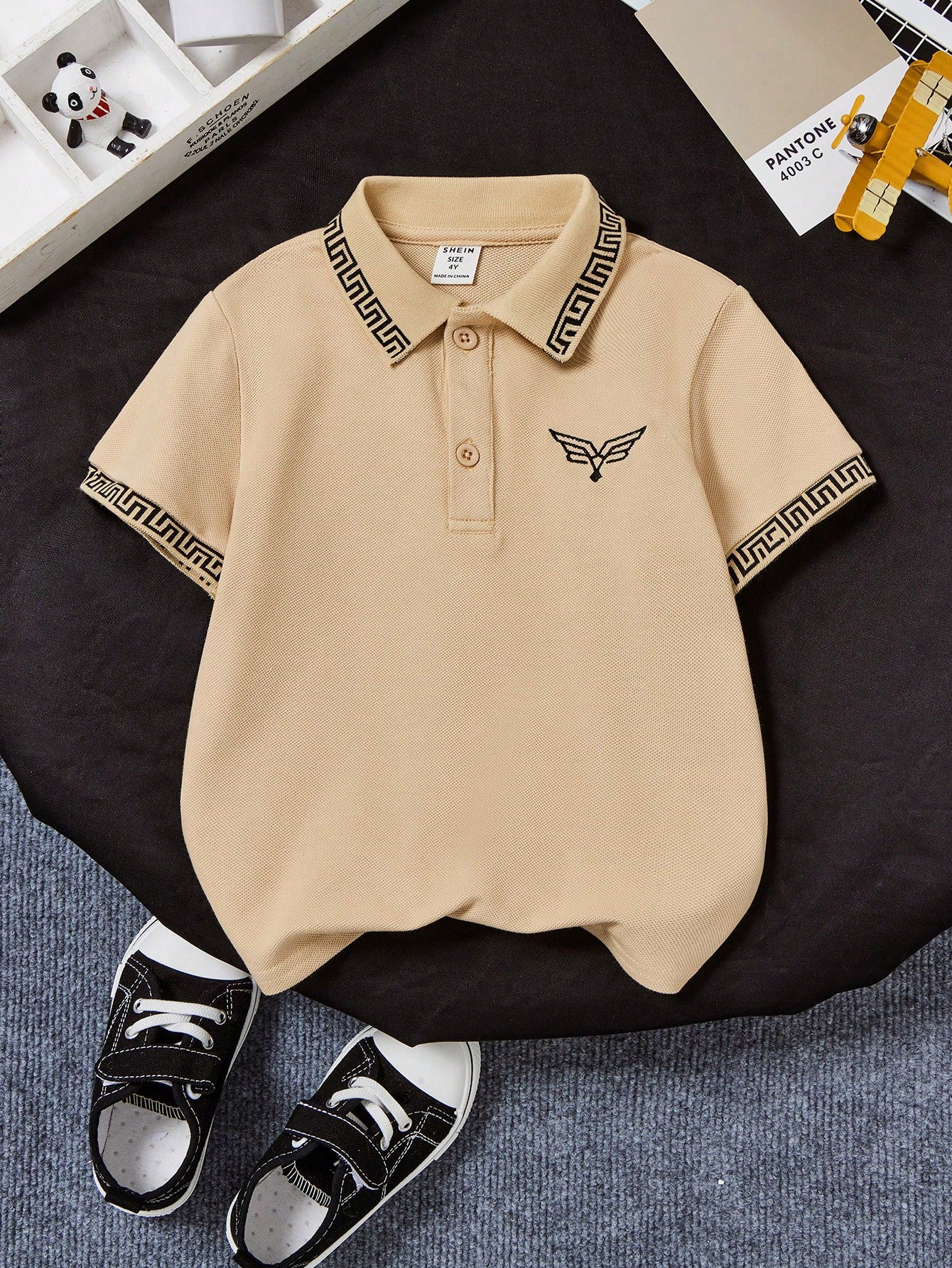 Young Boy Casual Classic Embroidered Detail Short Sleeve Polo Shirt