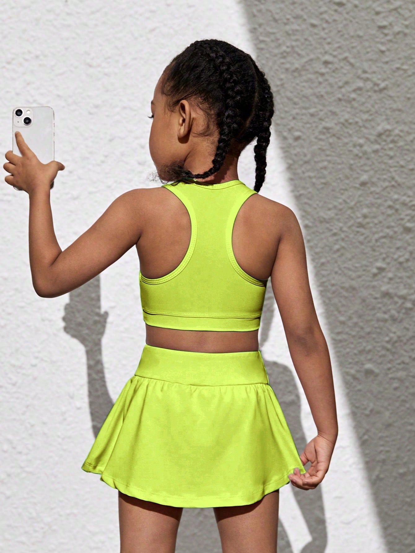 Young Girls Solid Color Tank Top And Skort Sportswear Set